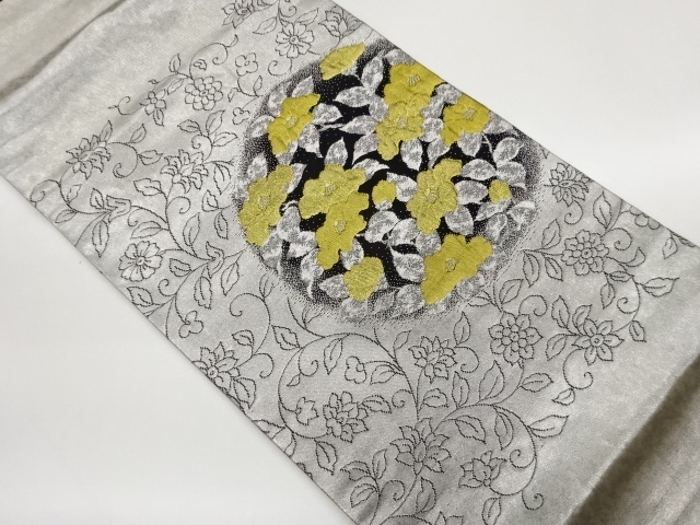 JAPANESE NAGOYA OBI / MATELASSE / WOVEN FLOWER ARABESQUE